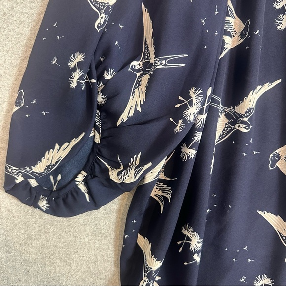 Como Black Hummingbird Blouse Plus 3X Navy White 3/4 Bishop Sleeve Flowy Sheer - Picture 4 of 11